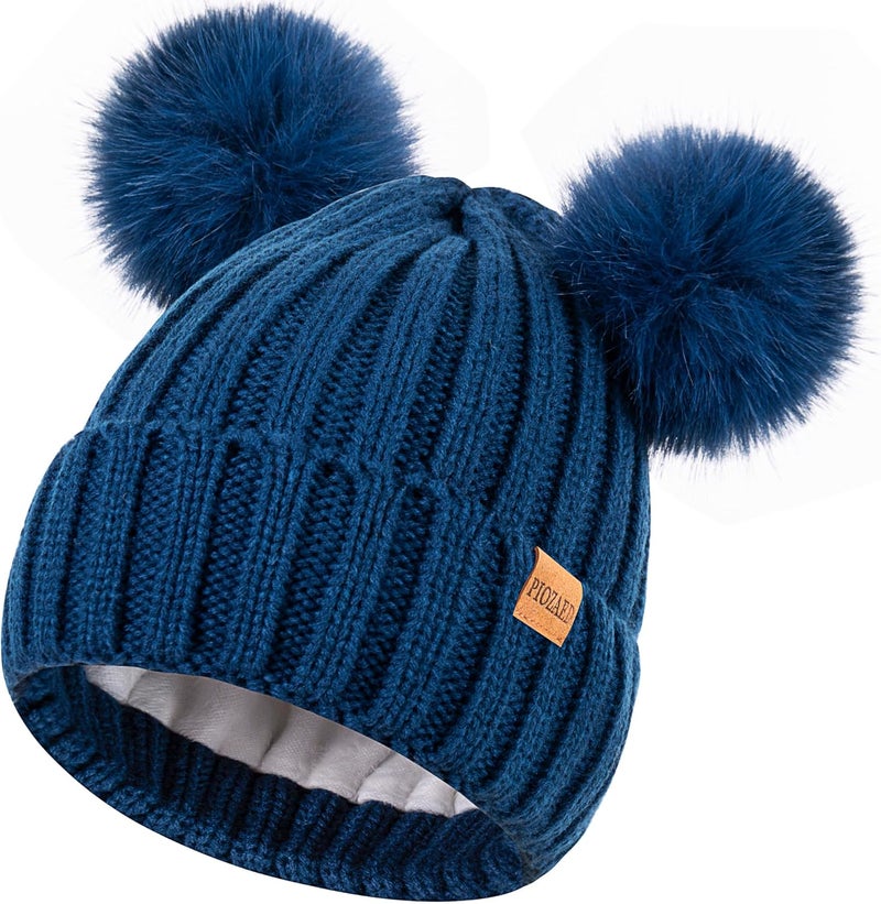 PIOZAED Women's Winter Warm Knit Beanie with Faux Fur Pom Skull Cap Cozy Fleece Lined Hat for Women - Image 1